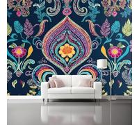 Genérico Papel Pintado Azul Oscuro,Estilo Marroquí Flores Enredaderas Papel Adhesivo para Muebles Murales Decorativos Pared Salon Decoracion Habitacion 300 x 210 cm（WxH