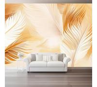 Genérico Papel Pintado Beige Claro, Papel de Minimalismo Estética Plumas Luz Y Sombra Pared Fotomurales Decorativos - Pared Dormitorio Papels Adhesivo para Muebles Salon 250 x 175 cm（WxH