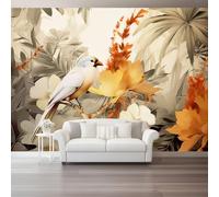 Genérico Papel Pintado Beige, Papel de Elegancia Y Armonía Flores Pájaros Pared Fotomurales Decorativos - Pared Dormitorio Papels Adhesivo para Muebles Salon 250 x 175 cm（WxH