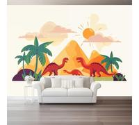 Genérico Papel Pintado Beige, Papel Pintado Tejido no Tejido Estilo Retro Estilo Vectorial Dinosaurios para Salón y Dormitorio - Decoración de Pared 400 x 280 cm（WxH