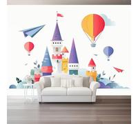 Genérico Papel Pintado Blanco,Minimalismo Arquitectura Urbana Globo Aerostático Papel Adhesivo para Muebles Murales Decorativos Pared Salon Decoracion Habitacion 300 x 210 cm（WxH