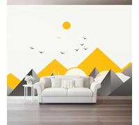 Genérico Papel Pintado Blanco, Papel de Minimalismo Geometría Montañas Sol Pared Fotomurales Decorativos - Pared Dormitorio Papels Adhesivo para Muebles Salon 350 x 256 cm（WxH