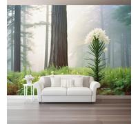 Genérico Papel Pintado Blanco, Papel Pintado Tejido no Tejido Minimalismo Soñador Botánico para Salón y Dormitorio - Decoración de Pared 250 x 175 cm（WxH