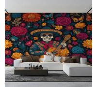 Genérico Papel Pintado Calavera de Azúcar 366X250cm, Papel Pintado Pared Día de los Muertos Salon, Dormitorio, Oficina, Decorativos PZ&D43