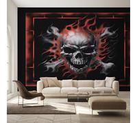 Genérico Papel Pintado Calavera Gótica, Papel Pintado pared Dormitorio Esqueleto de Fuego de Terror Llama, Decoracion pared Salon, Fotomurales Tejido no Tejido, 250 x 175 cm K-MZ&18