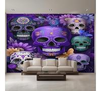 Genérico Papel Pintado Calavera Púrpura 366X250cm, Papel Pintado Pared Día de los Muertos Calavera de Azúcar Salon, Dormitorio, Oficina, Decorativos EL&D54