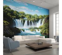 Genérico Papel Pintado Cascada Papel de Pared, Decoracion Salon Dormitorio Bosque árboles Verdes Murales Fotomurales Decorativos Pared, 450 x 315 cm C0&RRD