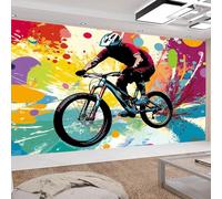 Genérico Papel Pintado Ciclista de montaña Fotomurales tejido no tejido Grunge Antecedentes 250 x 175 cm Fotomurales Decorativos Pared Papel de Pared Efecto 3D Decorativo Salon Papel Tapiz Cocina