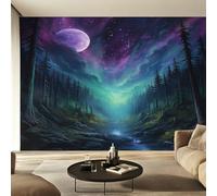 Genérico Papel Pintado Cielo Nocturno Bosque, Papel Pintado pared Dormitorio Aurora Boreal Cielo Estrellado, Decoracion pared Salon, Fotomurales Tejido no Tejido, 500 x 350 cm K-MZ&9