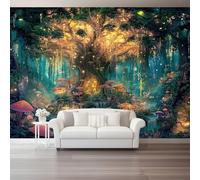 Genérico Papel Pintado Color,Fantasía Bosque Arte Setas Papel Adhesivo para Muebles Murales Decorativos Pared Salon Decoracion Habitacion 400 x 280 cm（WxH