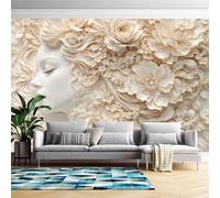 Genérico Papel Pintado Con Relieve 3D De Rostro Femenino, Mural De Pared Con Retrato En Relieve 3D, 320 Cm (Alto) X 600 Cm (Ancho), Autoadhesivo Y Removible Para Sala De Estar Y Dormitorio.
