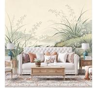 Genérico Papel Pintado De Acuarela Con Motivos Florales Y De Arroyos, Estilo Zen Oriental, Mural De Pared No Tejido, Póster Fotográfico Para Decoración Del Hogar. Papel Pintado Grueso De Gran Ta
