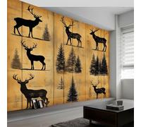 Genérico - Papel pintado de ciervo en textura de madera, pintura de pared no tejido, foto Shabby Chic Mural de pared, póster de salón, dormitorio, pared de fondo, habitación de los niños, oficina