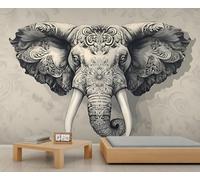 Genérico Papel pintado de elefantes, papel pintado grande con mandalas de elefantes para salón, elefantes de arte étnico 350x254cm (no autoadhesivo)