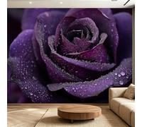 Genérico papel pintado de moda romántica panorámica flores rosa gotas de agua decoración de pared 250 x 175 cm, papel pintado no tejido para dormitorio, salón, cocina, oficina, comedor