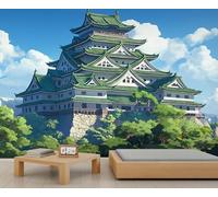 Genérico Papel pintado de santuario japonés, papel pintado grande estilo dibujos animados para salón, bosque verde de Japón 200x140cm (no autoadhesivo)