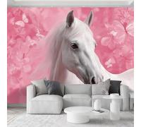 Genérico - Papel pintado, diseño de caballo, color blanco, mariposa rosa, 450 x 315 cm, pared, fotografía animal, papel pintado no tejido, foto para dormitorio, salón, dormitorio de bebé, decoración