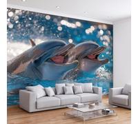 Genérico - Papel pintado, diseño de fauna marina, color azul oscuro, océano, costa delfín moderno, pared para sala de estar, dormitorio, oficina, decoración de pared, papel pintado, panorámico, 350 x