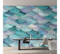Genérico Papel Pintado Escama de Sirena Turquesa, Papel Pintado pared Dormitorio Escama de Pez, Decoracion pared Salon, Fotomurales Tejido no Tejido, 390 x 260 cm K-MZ&20