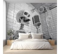 Genérico Papel Pintado Esqueleto Gracioso, Papel Pintado pared Dormitorio Música de Micrófono Calavera, Decoracion pared Salon, Fotomurales Tejido no Tejido, 450 x 315 cm K-MZ&13