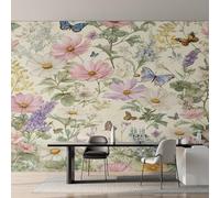 Genérico Papel Pintado Flor Rosa Púrpura, Papel Pintado Pared Mariposa Planta Floral de Decorativos del Hogar, para Salon Dormitorio Decoracion Pared, 150x105cm D&O109