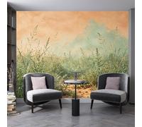 Genérico Papel Pintado Floral Con Estampado De Hierba, Color Naranja Y Verde, Mural De Pared No Tejido, Póster Fotográfico, Decoración Del Hogar, Efecto Panorámico 3D, Arte Mural De Paisaje Nat