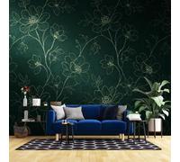Genérico Papel Pintado Floral Minimalista Verde Oscuro, Papel Pintado No Tejido De Lujo Con Diseño De Líneas Doradas, Mural De Pared 3D, Póster Mural De Arte Mural Moderno Para Sala De Estar, Do