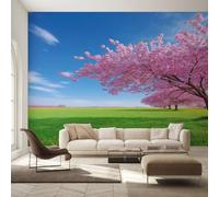 Genérico Papel Pintado Flores de Cerezo, Papel Pintado Pared Pradera Verde de Decorativos del Hogar, para Salon Dormitorio Decoracion Pared, 250x175cm D&O181