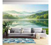 Genérico Papel Pintado Fotográfico De Paisaje Natural - Mural De Pared Panorámico 3D Personalizado Con Paisaje De Pueblo De Montaña, Papel Pintado Elegante De Arte Verde Feng Shui Para Sala De E