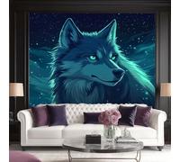 Genérico Papel pintado fotográfico de telas no tejidas, 3D Verde Lobo 300 x 210 cm - Estilo De Arte De Fantasía Fotomurales Papel pintado De Pantalla Decoración De Pared Sala Cuarto Oficina Salón