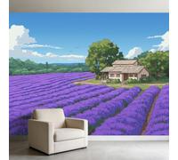 Genérico Papel pintado fotográfico panorámico, 200 x 140 cm, flores de lavanda papel pintado para salón, dormitorio, oficina, pasillo, decoración de pared, decoración moderna, púrpura