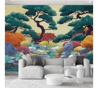 Genérico Papel pintado fotográfico panorámico, 200 x 140 cm, pinos y guijarros estilo chino papel pintado para sala de estar, dormitorio, oficina, pasillo, decoración de pared, decoración moderna