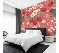 Genérico Papel Pintado Fresa, Papel Pintado Pared Fruta Flor Planta de Decorativos del Hogar, para Salon Dormitorio Decoracion Pared, 352x250cm D&O107