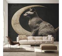 Genérico Papel Pintado Gato Esfinge, Papel Pintado pared Dormitorio Animal Genial Con Luna Creciente, Decoracion pared Salon, Fotomurales Tejido no Tejido, 366 x 254 cm K-MZ&10