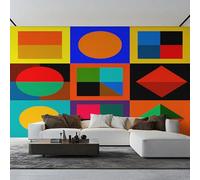 Genérico Papel Pintado Geometría Colorido 430X300cm, Papel Pintado Pared Cuadrado Triángulo Círculo Salon, Dormitorio, Oficina, Decorativos PZ&D43