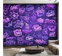 Genérico Papel Pintado Grafitis de Neón, Papel Pintado pared Dormitorio Arte Callejero, Decoracion pared Salon, Fotomurales Tejido no Tejido, 366 x 254 cm K-MZ&16