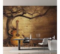 Genérico Papel Pintado Guitarra Vintage, Papel Pintado pared Dormitorio Partitura de Música de Old Tree, Decoracion pared Salon, Fotomurales Tejido no Tejido, 390 x 260 cm K-MZ&8