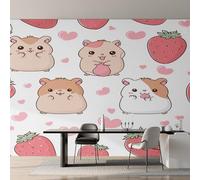 Genérico Papel Pintado Hámster Adorable, Papel Pintado Pared Forma de Corazón Fresa Niña de Decorativos del Hogar, para Salon Dormitorio Decoracion Pared, 500x350cm D&O123