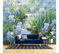 Genérico Papel Pintado Iris Flower Blue Botanical Floral Wall Mural Fotográfico Póster Decoración Del Hogar - Arte De Pared De Paisaje Natural Con Efecto Panorámico 3D Para Sala De Estar Oficin