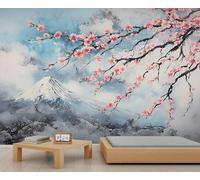 Genérico Papel pintado japonés con diseño de flores de cerezo, papel pintado grande rosa con diseño de flores de cerezo para salón, pintura japonesa vintage con tinta, 350x254cm (no autoadhesivo).
