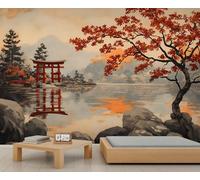 Genérico Papel pintado japonés, papel pintado grande con diseño de torii japonés para salón, paisaje de 200x200cm (no autoadhesivo).