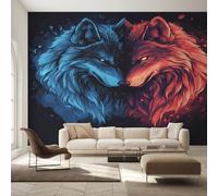 Genérico Papel Pintado Lobo Hielo Fuego, Papel Pintado pared Dormitorio Lobos Rojos Azules, Decoracion pared Salon, Fotomurales Tejido no Tejido, 500 x 350 cm K-MZ&15