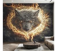 Genérico Papel Pintado Lobo Vikingo, Papel Pintado pared Dormitorio Lobos Fantásticos, Decoracion pared Salon, Fotomurales Tejido no Tejido, 366 x 254 cm K-MZ&16
