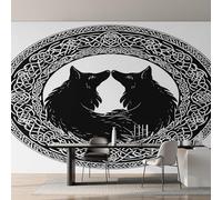 Genérico Papel Pintado Lobo Vikingo, Papel Pintado pared Dormitorio Nudo Celta Mitología Nórdica, Decoracion pared Salon, Fotomurales Tejido no Tejido, 300 x 210 cm K-MZ&23