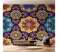 Genérico Papel Pintado Mandala Floral, Papel Pintado pared Dormitorio Étnico Boho, Decoracion pared Salon, Fotomurales Tejido no Tejido, 500 x 350 cm K-MZ&5