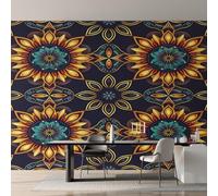Genérico Papel Pintado Mandala Floral, Papel Pintado pared Dormitorio Flores Étnicas Bohemias, Decoracion pared Salon, Fotomurales Tejido no Tejido, 450 x 315 cm K-MZ&23