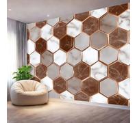Genérico Papel Pintado Marrón,Hexágono Geométrico Marrón Y Blanco. Papel Adhesivo para Muebles Murales Decorativos Pared Salon Decoracion Habitacion 300 x 210 cm（WxH