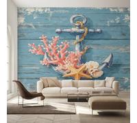 Genérico Papel Pintado Náutica, Papel Pintado Pared Estrella de Mar Vetas de Madera de Decorativos del Hogar, para Salon Dormitorio Decoracion Pared, 250x175cm D&O142