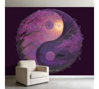 Genérico Papel pintado no tejido 400 x 280 cm chino flor cerezo símbolo Yin y Yang papel pintado panorámico cuadros de pared tapiz foto decoración de pared sala de estar, habitación de niños, color
