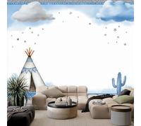 Genérico Papel pintado no tejido Panorámico 250 x 175 cm 3D Póster gigante de pared, dibujos animados, carpa Cactus nubes para salón, dormitorio, restaurante decoración de pared, tapiz de pared, color